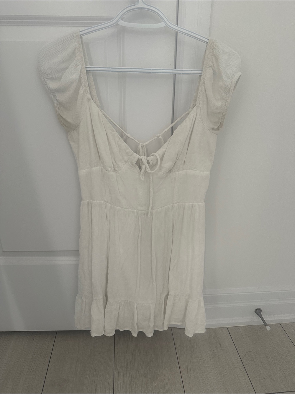 White Tie-Front Short Dress with Shorts Underneath